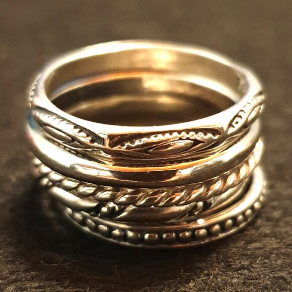 Rare Vintage Silpada 925 Sterling Silver Set of 5 Stackable Band Rings - Picture 4 of 13